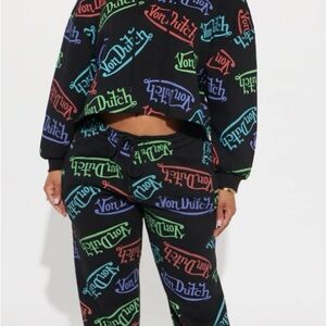 Von Dutch Black Tracksuit with Colorful Logos